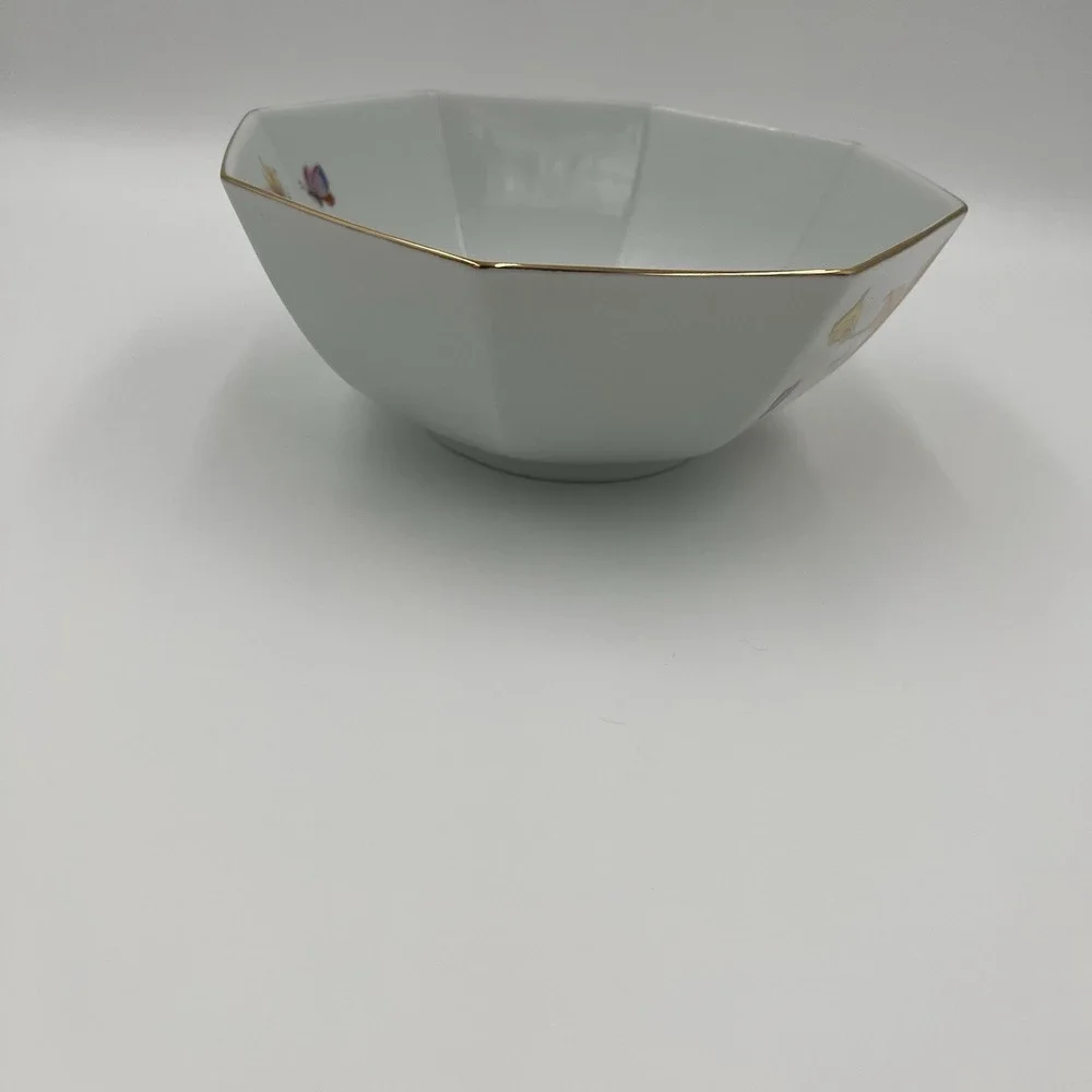 Shaddy Fine China Japan Octagonal Bowl‎ Floral Butterfly Gold Rimmed